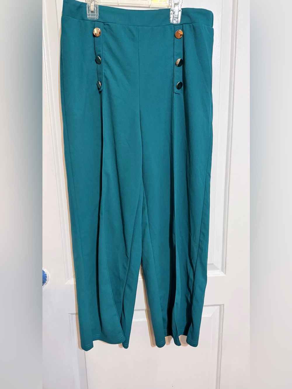 SHEIN Teal Wide Leg High-Waist Pants with Gold Buttons Sz 12